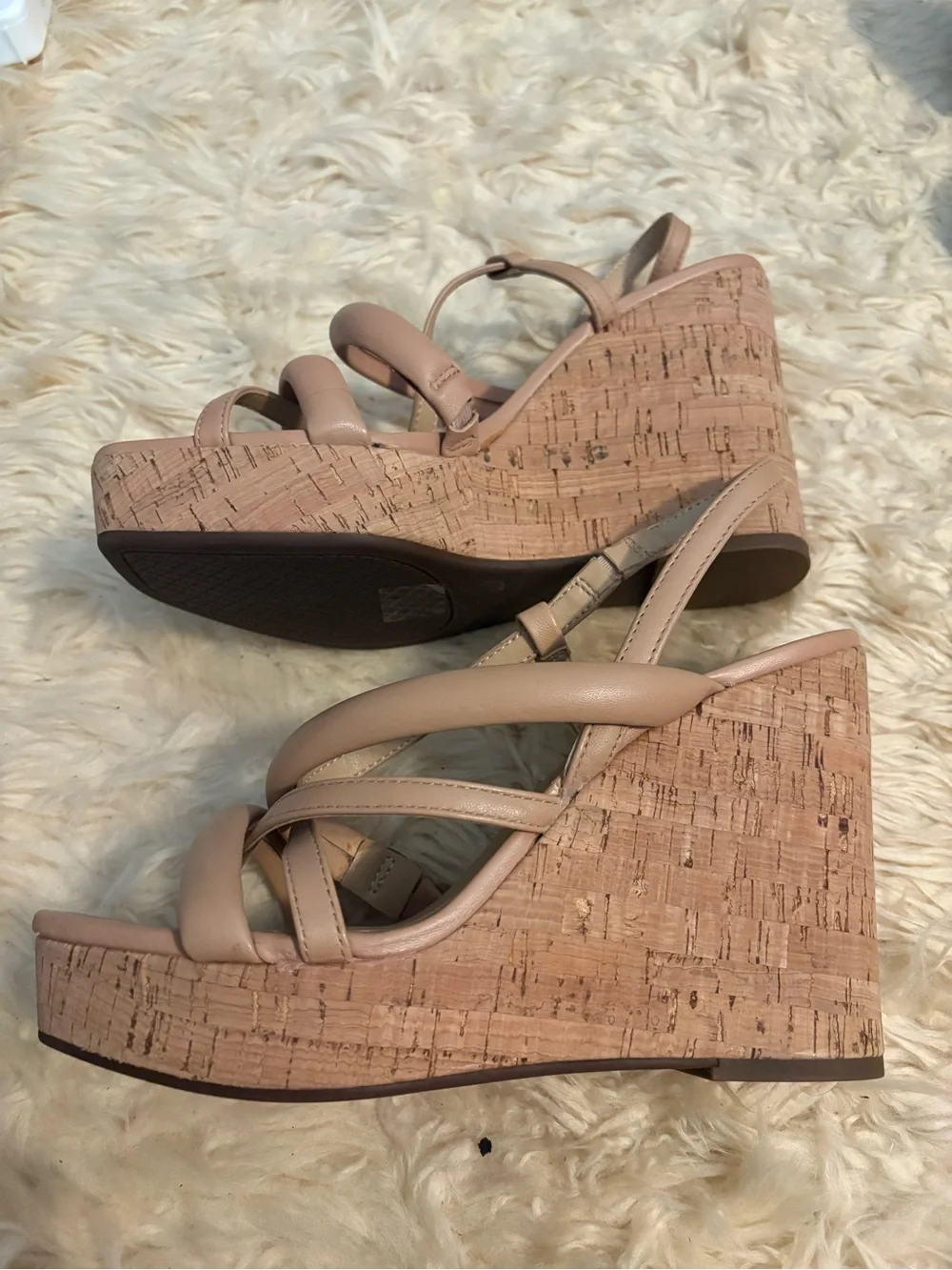 Jessica Simpson Blush Tan Cork Platform Wedge Sandals Simina